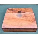 NICE WALNUT WRITING SLOPE WITH BRASS INLAID INITIALLED PLAQUE 'PL'