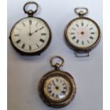 THREE VARIOUS SILVER FOB/POCKET WATCHES, TWO WITH GILDED ENAMELLED DIALS