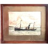 G COFFEN, WATERCOLOUR, STEAM TUG 'GOOSANDER', 1814, SIGNED, APPROX 26 x 36cm FOXING