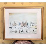LOWRY PRINT, 'YACHTS', 1959, HD LIMITED EDITION BLIND STAMP, FRAMED AND GLAZED, 465/850