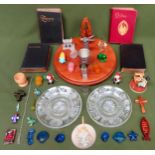 Sundry lot Inc. Waterford crystal side plates, Swarovski butterfly, volumes, pewter items, etc all