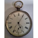 THOMAS RUSSELL HALLMARKED SILVER POCKET WATCH WITH ENAMELLED DIAL