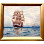 SAM J M BROWN, LIVERPOOL MARINE ARTIST, 'REEFED SAILS ON CHOPPY SEAS', FRAMED AND GLAZED, NICE