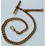 9ct GOLD WATCH CHAIN, LENGTH APPROX 36cm, TOTAL WEIGHT APPROX 36.94g