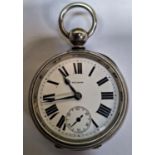 HALLMARKED SILVER WALTHAM POCKET WATCH WITH ENAMELLED DIAL