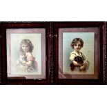 PAIR OF LITHOGRAPHS OF YOUNG CHILDREN AND ANIMALS, APPROX 49 x 36cm