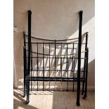 BRASS AND IRON DOUBLE BED, WITH BASE BOARD AND MATTRESS. APP. 203CM L X 135CM W