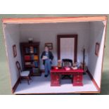 MAHOGANY CASED DIORAMA DEPICTING A VICTORIAN STYLE INTERIOR OFFICE. APP. 31CM H x 38CM W x 20CM D