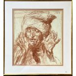 SIR FRANK BRANGWYN, FRAMED AND GLAZED AUTO LITHOGRAPHIC "TETE A ORIENTAL" (HEAD OF AN ORIENTAL)