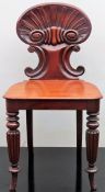 19th century shell back hall chair. App. 80cm H x 40cm W x 38cm D Reasonable used condition,