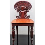 19th century shell back hall chair. App. 80cm H x 40cm W x 38cm D Reasonable used condition,