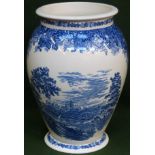 Large Wedgwood Queens Ware Romantic England series blue and white ceramic vase depicting Windsor