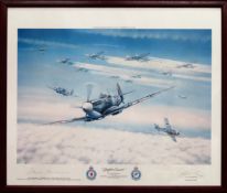 Jeff Pritchard - Framed polychrome print - Spitfire Escort, signed by the artist and Air Vice