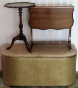 Tripod table, drop leaf table, plus linen basket All in used condition, unchecked