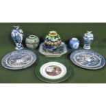 Mixed lot of Oriental and other ceramics Inc. Willow pattern plates, ginger jars, vases etc all used