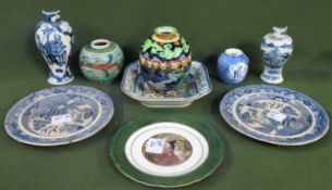 Mixed lot of Oriental and other ceramics Inc. Willow pattern plates, ginger jars, vases etc all used