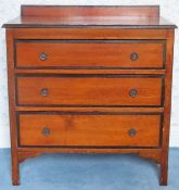 Early 20th century oak three drawer chest. App. 92cm H x 86cm W x 43cm D Reasonable used