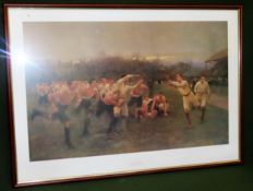 William Barnes Wollen - Framed polychrome print - The Rugby Match. Approx. 50.5cms x 81cms