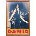 Attributed to Paul Colin, framed oil on board Damia advertisement. App. 39.5 x 25.5cm Reasonable