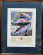Nicolas Trudgian - Framed polychrome print, depicting famous Spitfire pilot Johnnie Johnson,