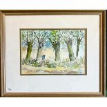 JOHN SEABROOK, WATERCOLOUR- TREES AND HOUSE IN JERSEY, APPROX 16 x 23cm