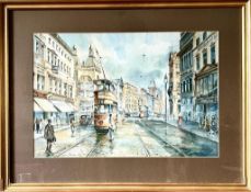 BRIAN ENTWISTLE, WATERCOLOUR, 'ASPECT OF CHURCH STREET AND LORD STREET, LIVERPOOL', SIGNED, APPROX