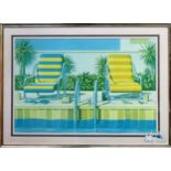 Framed retro style polychrome print, possibly advertising Coca Cola. App. 50 x 76cm Reasonable