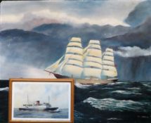 Unframed Oil on Board of a galleon, plus Lukman Sinclair Limited Edition print In reasonable used