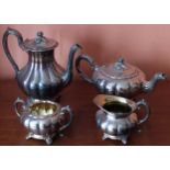 Silver plated four piece teaset All appears in reasonable used condition. sugar bowl has cover (