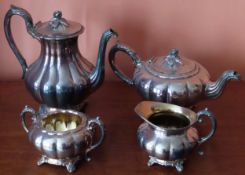 Silver plated four piece teaset All appears in reasonable used condition. sugar bowl has cover (