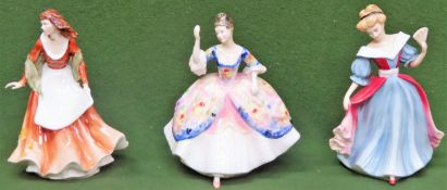 Three Royal Doulton handpainted ceramic figures. All in used condition, unchecked