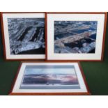 Two framed English Dockland scene photographs plus similar print of London Docklands. All Approx.