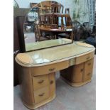 Art Deco style limed oak six drawer dressing table, with two cupboard doors. App. 143cm H x 133cm