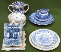 Sundry blue and white ceramics Inc Copeland Spode Italian, Victorian cheese dish and cover etc all
