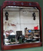 Victorian carved oak/mahogany framed bevelled wall mirror. Approx. 76cms x 69.5cms reasonable used