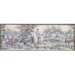 Gilt framed embroidery depicting a hunting scene. App. 46.5 x 138cm Appears in reasonable used