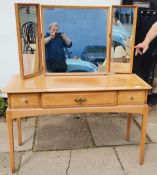 Stag dressing table, plus stool. App. 137cm H x 119cm W x 49cm D Reasonable used condition, scuffs