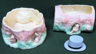 Two Slyvac ceramic posy bowls, plus Moss Brothers ceramic advertising top hat All in reasonable used