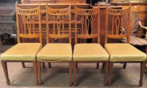 Set of Four early 20th century oak welsh style highback dining chairs. App. 112cm H x 46cm W x