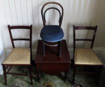 Mahogany commode, single bentwood chair, plus pair of bedroom chairs All in used condition,