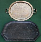 Two large decorative brass serving trays Both in reasonable used condition, needs a clean
