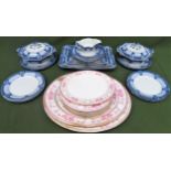 Parcel of blue and white china, floral ashettes etc All in used condition, unchecked