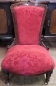 Victorian style mahogany framed upholstered low seated nursing chair. Approx. 95cms H x 60cms W x