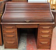 Late 19th/Early 20th century roll top desk, fitted with nine drawers. App. 117cm H x 126cm W x