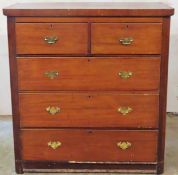 Victorian mahogany two over three chest of drawers. App. 106cm H x 100cm W x 45.5cm D Used