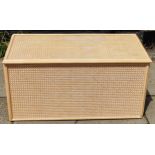 20th century Melamine and Bamboo style blanket box, with hinged cover. App. 46cm H x 92cm W x 46.5cm