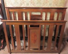 Early 20th century mahogany inlaid double bed ends with bed base insert and bars. Headboard app. 105