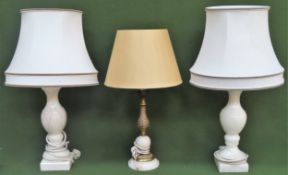 Pair of marble effect table lamps, plus gilt metal table lamp used and unchecked