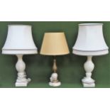 Pair of marble effect table lamps, plus gilt metal table lamp used and unchecked