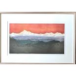 MOLLY DICKER, ETCHING/AQUATINT- EVEREST AND HIMALAYAS, 1990, APPROX 27 x 50cm